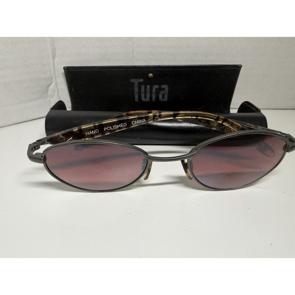 Vintage TURA Brown Oval Metal Sunglasses with Case G61